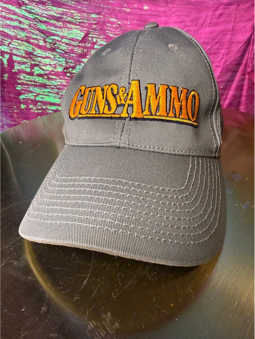 Guns & Ammo Magazine Hat Gray Gold Embroidered Logo Adjustable Cap Outdoor Dad